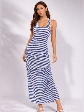 Zenobia Bawa Breezy Summer Striped Beach Maxi Dress